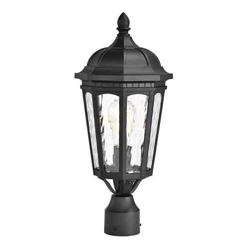 Satco 60-5943, East River, 1 Light, 19.5" Collection Outdoor Post Lighting Fixture, 100W, 120V, Medium Base, Clear Water Glass, Matte Black Finish