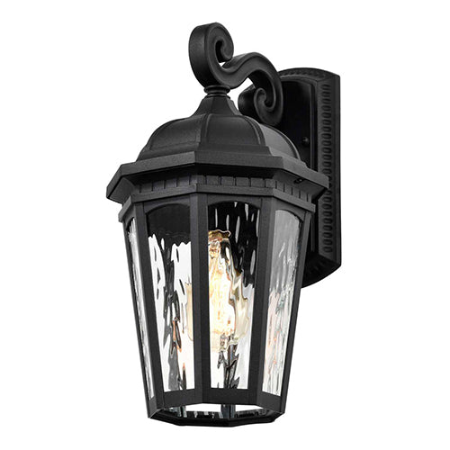 Satco 60-5946, East River, 1 Light, 16" Collection Outdoor Large Wall Lighting Fixture, 100W, 120V, Medium Base, Clear Water Glass, Matte Black Finish