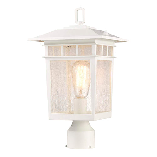Satco 60-5951, Cove Neck, 1 Light, 16" Outdoor Large Post Light Pole Lantern, 100W, 120V, Medium Base, Clear Seeded Glass, White Finish