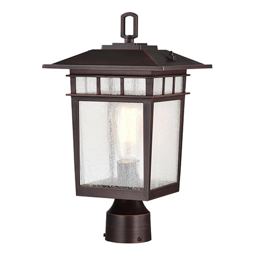 Satco 60-5952, Cove Neck, 1 Light, 16" Outdoor Large Post Light Pole Lantern, 100W, 120V, Medium Base, Clear Seeded Glass, Rustic Bronze Finish