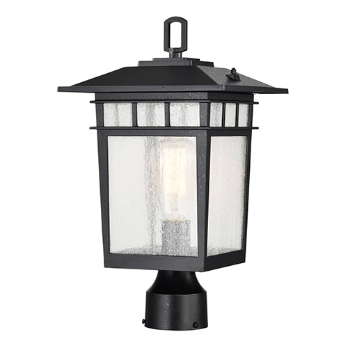 Satco 60-5953, Cove Neck, 1 Light, 16" Outdoor Large Post Light Pole Lantern, 100W, 120V, Medium Base, Clear Seeded Glass, Textured Black Finish