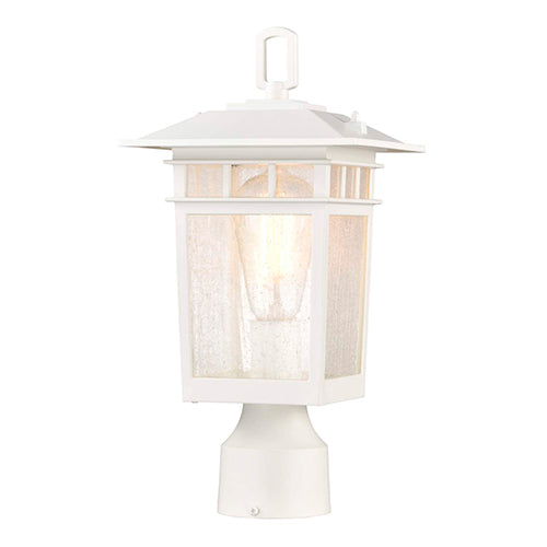 Satco 60-5954, Cove Neck, 1 Light, 14" Outdoor Medium Post Light Pole Lantern, 100W, 120V, Medium Base, Clear Seeded Glass, White Finish