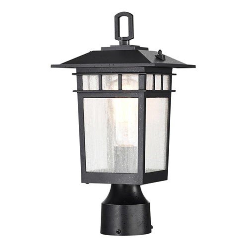 Satco 60-5956, Cove Neck, 1 Light, 14" Outdoor Medium Post Light Pole Lantern, 100W, 120V, Medium Base, Clear Seeded Glass, Textured Black Finish