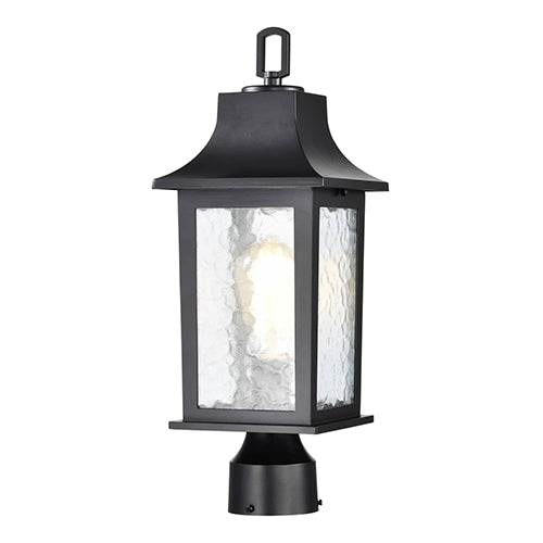 Satco 60-5957, Stillwell, 1 Light, 17" Outdoor Post Light Pole Lantern, 100W, 120V, Medium Base, Clear Water Glass, Matte Black Finish