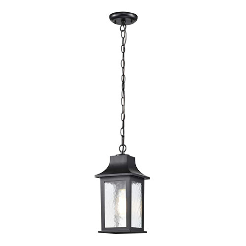 Satco 60-5958, Stillwell, 1 Light, 14" Outdoor Hanging Lighting Fixture, 100W, 120V, Medium Base, Clear Water Glass, Matte Black Finish