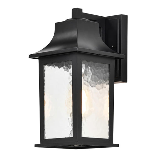 Satco 60-5959, Stillwell, 1 Light, 13" Outdoor Wall Lighting Fixture, 100W, 120V, Medium Base, Clear Water Glass, Matte Black Finish