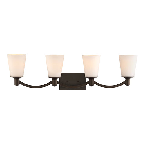 Satco 60-5974, Laguna, 4 Light, Vanity Light Fixture, 100W, 120V, Medium Base, White Glass, Forest Bronze Finish