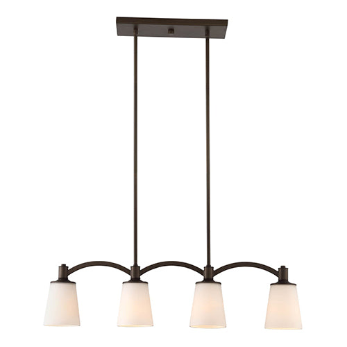 Satco 60-5975, Laguna, 4 Light, Island Pendant Lighting Fixture, 60W, 120V, Medium Base, White Glass, Forest Bronze Finish