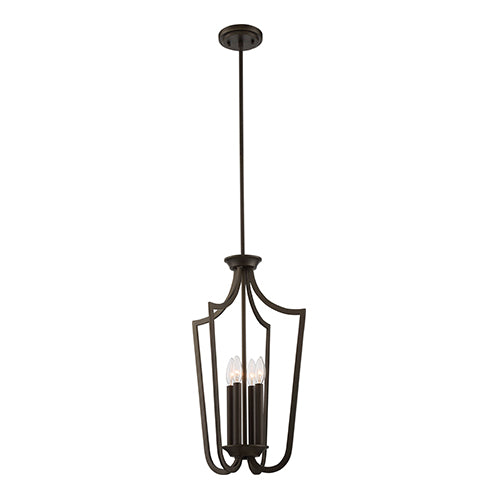 Satco 60-5976, Laguna, 4 Light, Caged Pendant Lighting Fixture, 60W, 120V, Candelabra Base, Forest Bronze Finish