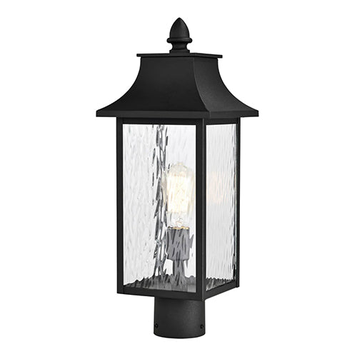 Satco 60-5995, Austen, 1 Light, 20" Outdoor Post Light Pole Lantern, 100W, 120V, Medium Base, Clear Water Glass, Matte Black Finish