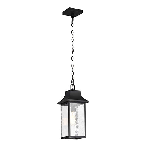 Satco 60-5996, Austen, 1 Light, 17" Outdoor Hanging Lighting Fixture, 100W, 120V, Medium Base, Clear Water Glass, Matte Black Finish