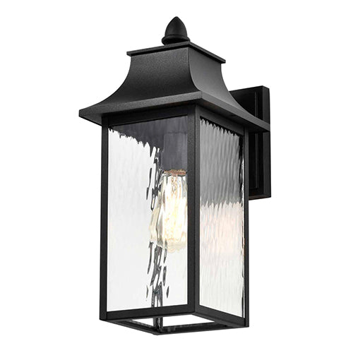 Satco 60-5998, Austen, 1 Light, 17" Outdoor Large Wall Lighting Fixture, 100W, 120V, Medium Base, Clear Water Glass, Matte Black Finish