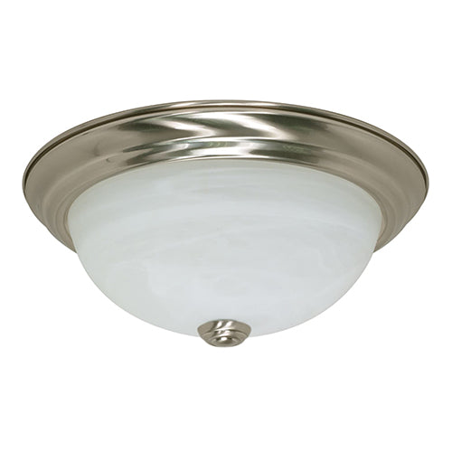 Satco 60-6000, 2 Light, 11" Flush Mount Light Fixture, 60W, 120V, Medium Base, Alabaster Glass, Brushed Nickel Finish