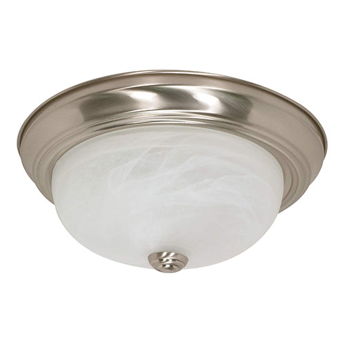 Satco 60-6001, 2 Light, 13" Flush Mount Light Fixture, 60W, 120V, Medium Base, Alabaster Glass, Brushed Nickel Finish
