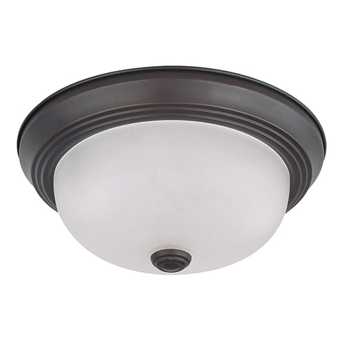 Satco 60-6010, 2 Light, 11" Flush Mount Light Fixture, 60W, 120V, Medium Base, Frosted White Glass, Mahogany Bronze Finish