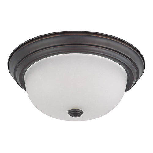 Satco 60-6011, 2 Light, 13" Flush Mount Light Fixture, 60W, 120V, Medium Base, Frosted White Glass, Mahogany Bronze Finish