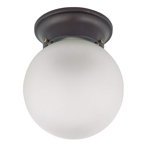 Satco 60-6012, 1 Light, 6" Ceiling Mount Light Fixture, 60W, 120V, Medium Base, Frosted White Glass, Mahogany Bronze Finish