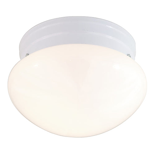 Satco 60-6026, 1 Light, 8" Flush Mount Light Fixture, 60W, 120V, Medium Base, Small White Mushroom, White Finish