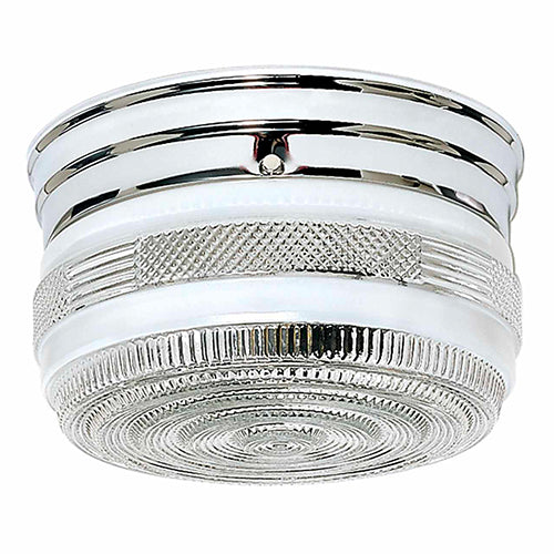 Satco 60-6027, 2 Light, 8" Flush Mount Light Fixture, 60W, 120V, Medium Base, Medium Crystal / White Drum, Polished Chrome Finish