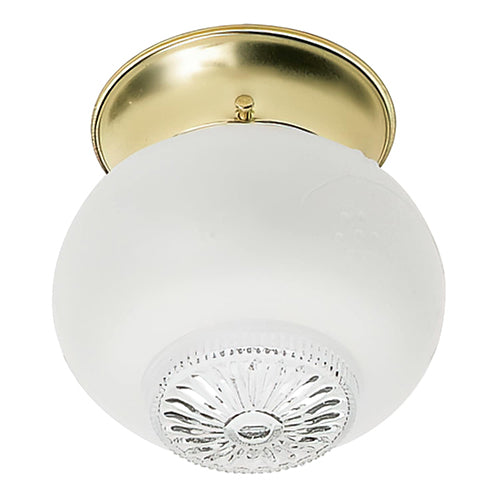 Satco 60-6029, 1 Light, 6" Ceiling Mount Light Fixture, 60W, 120V, Medium Base, Clear Bottom Squat Ball, Polished Brass Finish