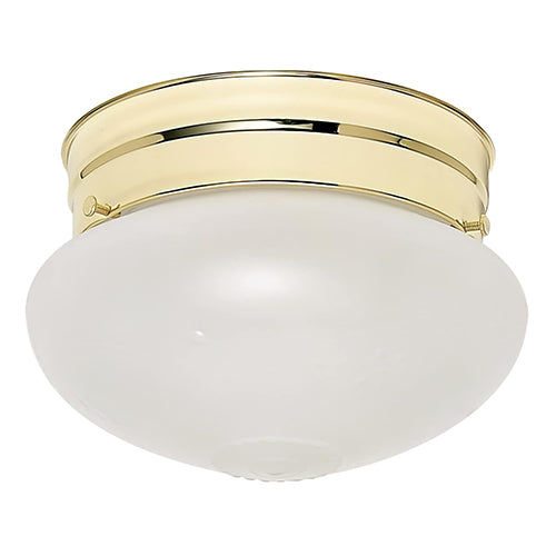 Satco 60-6030, 1 Light, 6" Flush Mount Light Fixture, 60W, 120V, Medium Base, Small Frosted Grape Mushroom, Polished Brass Finish