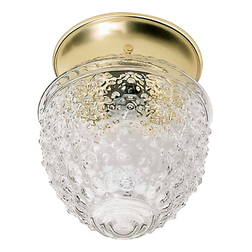 Satco 60-6031, 1 Light, 6" Ceiling Mount Light Fixture, 60W, 120V, Medium Base, Clear Pineapple Glass, Polished Brass Finish