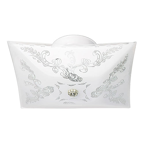 Satco 60-6032, 2 Light, 12" Ceiling Light Fixture, 60W, 120V, Medium Base, Square Floral, White Finish