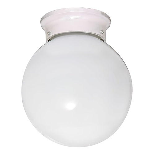 Satco 60-6033, 1 Light, 6" Ceiling Mount Light Fixture, 60W, 120V, Medium Base, White Ball, White Finish