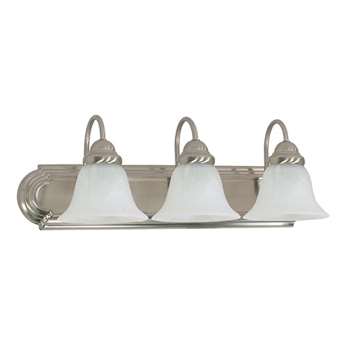 Satco 60-6075, Ballerina, 3 Light, 24" Vanity Light Fixture, 100W, 120V, Medium Base, Alabaster Glass Bell Shades, Brushed Nickel Finish