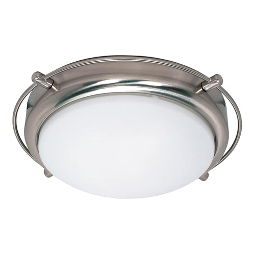 Satco 60-608, Polaris, 2 Light, 14" Dome Flush Mount Ceiling Light, 60W, 120V, Medium Base, Alabaster Glass, Replaceable Light Source, Brushed Nickel Finish
