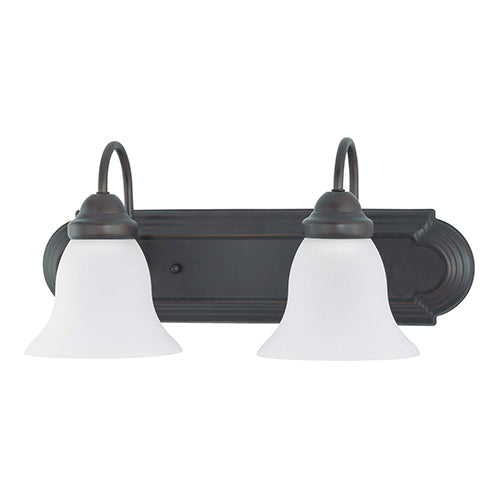 Satco 60-6082, Ballerina, 2 Light, 18" Vanity Light Fixture, 100W, 120V, Medium Base, Frosted White Glass, Mahogany Bronze Finish