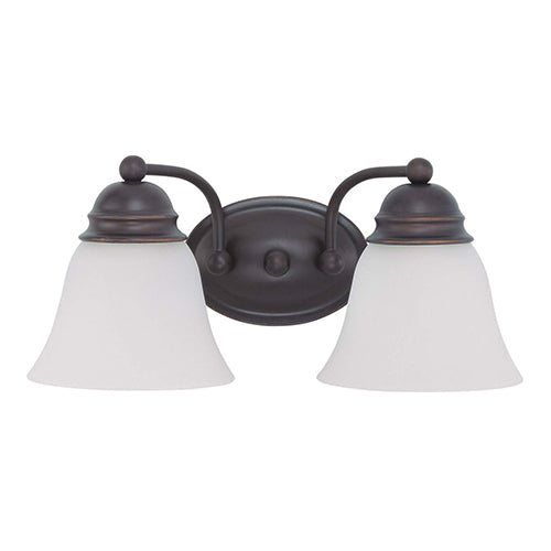 Satco 60-6086, Empire, 2 Light, 15" Vanity Light Fixture, 100W, 120V, Medium Base, Frosted White Glass, Mahogany Bronze Finish