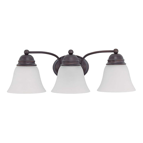 Satco 60-6087, Empire, 3 Light, 21" Vanity Light Fixture, 100W, 120V, Medium Base, Frosted White Glass, Mahogany Bronze Finish