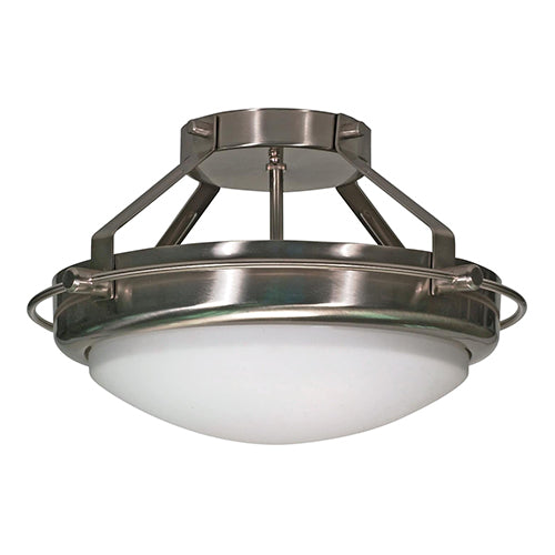 Satco 60-609, Polaris, 2 Light, 14" Semi-Flush Ceiling Light Fixture, 60W, 120V, Medium Base, Satin Frosted Glass Shade, Replaceable Light Source, Brushed Nickel Finish