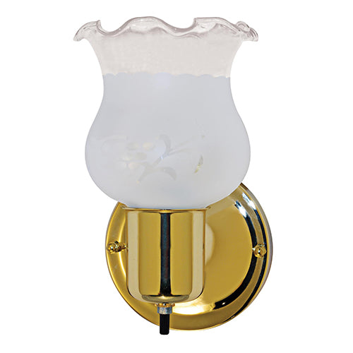 Satco 60-6097, 1 Light, 5" Vanity Light Fixture, 60W, 120V, Medium Base, Frosted Grape Shade and On/Off Switch, Polished Brass Finish
