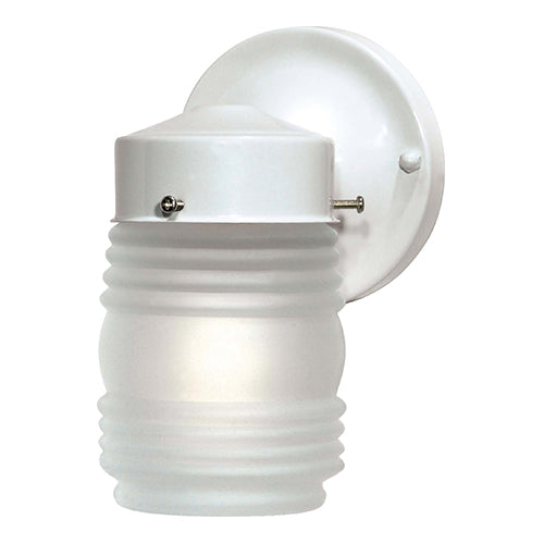 Satco 60-6109, 1 Light, 6" Porch Wall Lighting Fixture, 60W, 120V, Medium Base, Frosted Glass, Gloss White Finish