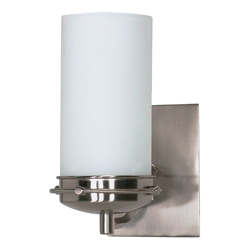 Satco 60-611, Polaris, 1 Light, 5" Vanity Fixture, 100W, 120V, Medium Base, Satin Frosted Glass Shade, Replaceable Light Source, Brushed Nickel Finish