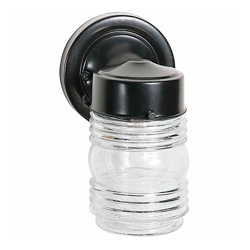 Satco 60-6111, 1 Light, 6" Porch Wall Lighting Fixture, 60W, 120V, Medium Base, Clear Glass, Black Finish
