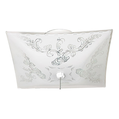 Satco 60-6113, 2 Light, 12" Ceiling Light Fixture, 60W, 120V, Medium Base, Square Floral with Pull Chain, White Finish