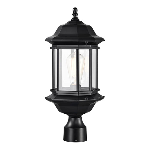Satco 60-6115, Hopkins, 1 Light, 18.5" Outdoor Large Post Light Pole Lantern, 100W, 120V, Medium Base, Clear Glass, Matte Black Finish
