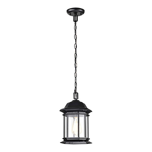 Satco 60-6117, Hopkins, 1 Light, 12" Outdoor Hanging Lantern, 100W, 120V, Medium Base, Clear Glass, Matte Black Finish