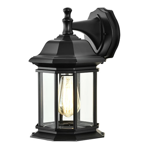 Satco 60-6118, Hopkins, 1 Light, 13" Outdoor Large Wall Light, 100W, 120V, Medium Base, Clear Glass, Matte Black Finish