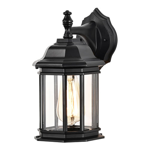 Satco 60-6119, Hopkins, 1 Light, 12" Outdoor Small Wall Light, 100W, 120V, Medium Base, Clear Glass, Matte Black Finish
