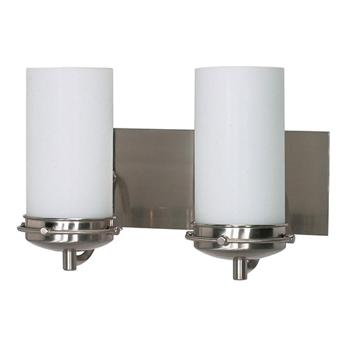 Satco 60-612, Polaris, 2 Light, 14" Vanity Fixture, 100W, 120V, Medium Base, Satin Frosted Glass Shade, Replaceable Light Source, Brushed Nickel Finish