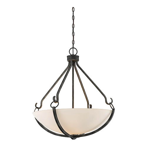 Satco 60-6125, Sherwood, 4 Light, Pendant Lighting Fixture, 60W, 120V, Medium Base, Frosted Etched Glass, Iron Black with Brushed Nickel Accents Finish