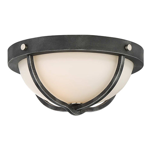 Satco 60-6126, Sherwood, 2 Light, Flush Mount Lighting Fixture, 60W, 120V, Medium Base, Frosted Etched Glass, Iron Black with Brushed Nickel Accents Finish