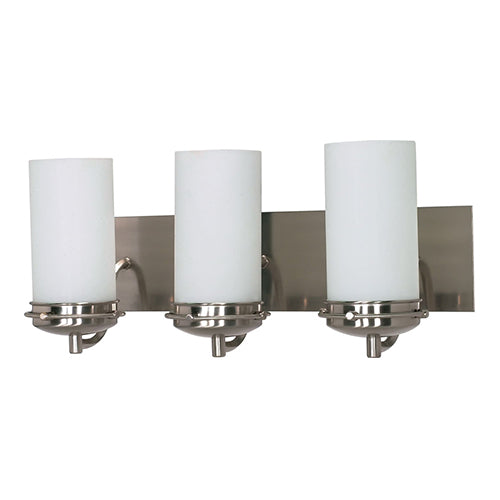 Satco 60-613, Polaris, 3 Light, 21" Vanity Fixture, 100W, 120V, Medium Base, Satin Frosted Glass Shade, Replaceable Light Source, Brushed Nickel Finish