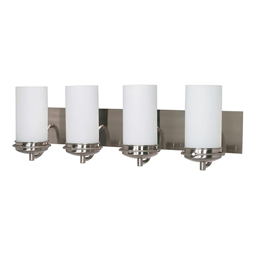 Satco 60-614, Polaris, 4 Light, 30" Vanity Fixture, 100W, 120V, Medium Base, Satin Frosted Glass Shade, Replaceable Light Source, Brushed Nickel Finish