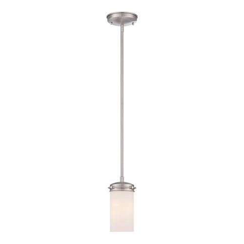 Satco 60-615, Polaris, 1 Light, Mini Pendant Fixture, 60W, 120V, Medium Base, White Opal Glass, Replaceable Light Source, Brushed Nickel Finish