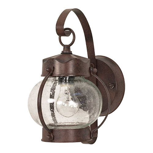 Satco 60-631, 1 Light, 11" Small Outdoor Onion Lantern Lighting Fixture, 60W, 120V, Medium Base, Clear Seed Glass, Replaceable Light Source, Old Bronze Finish
